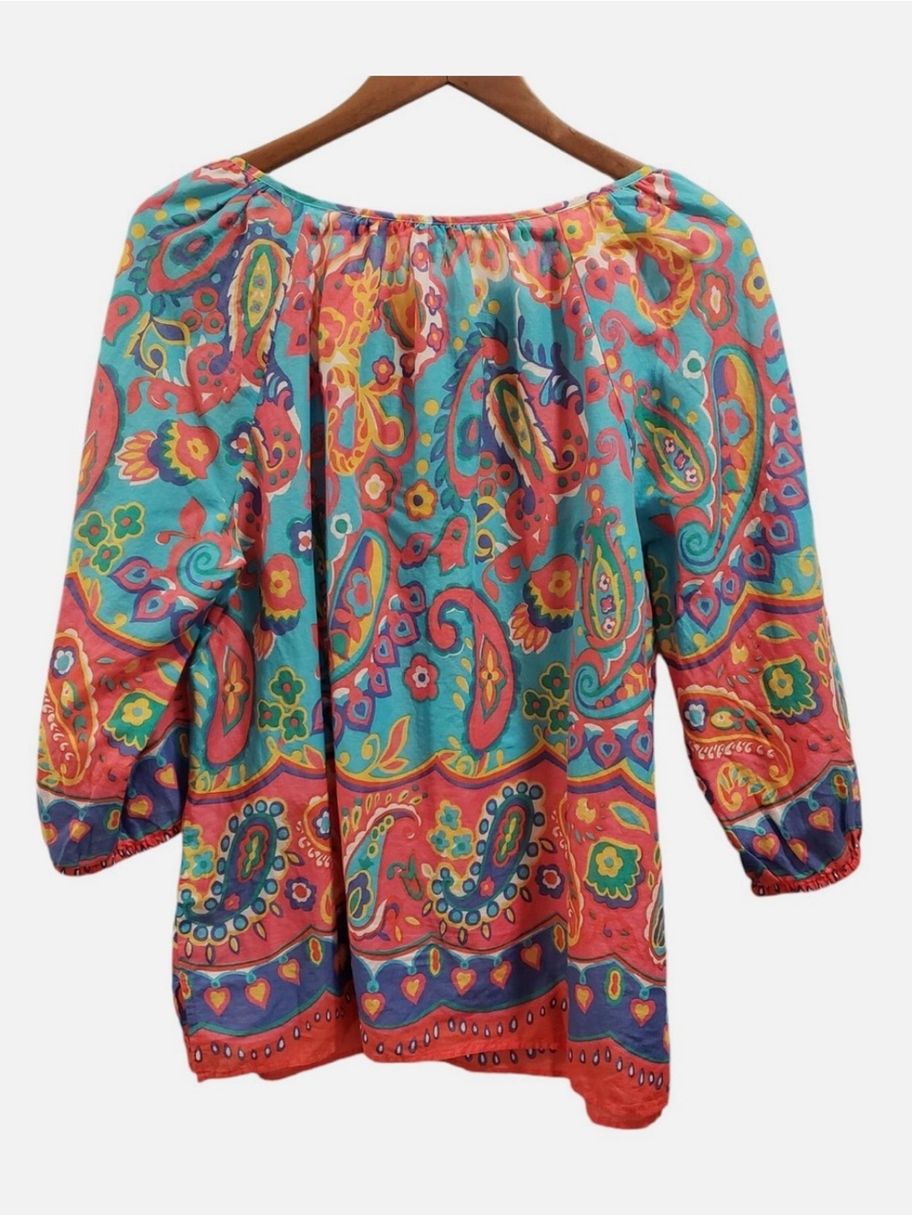 Talbots Turquoise Multicolor Paisley Peasant Blouse - Picture 4 of 5